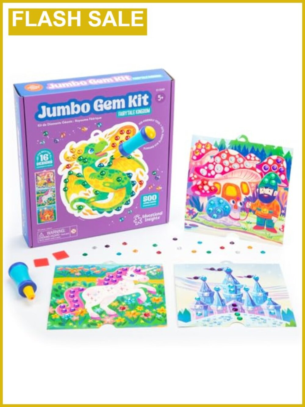 Kids Jumbo Gem Painting Craft Kit Mess Free Art 500 Gems 16 Cards Ages 5+
